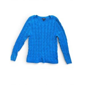 Lands' End Drifter Sweater Women Large Blue Excellent Cable Knit Cotton Pullover